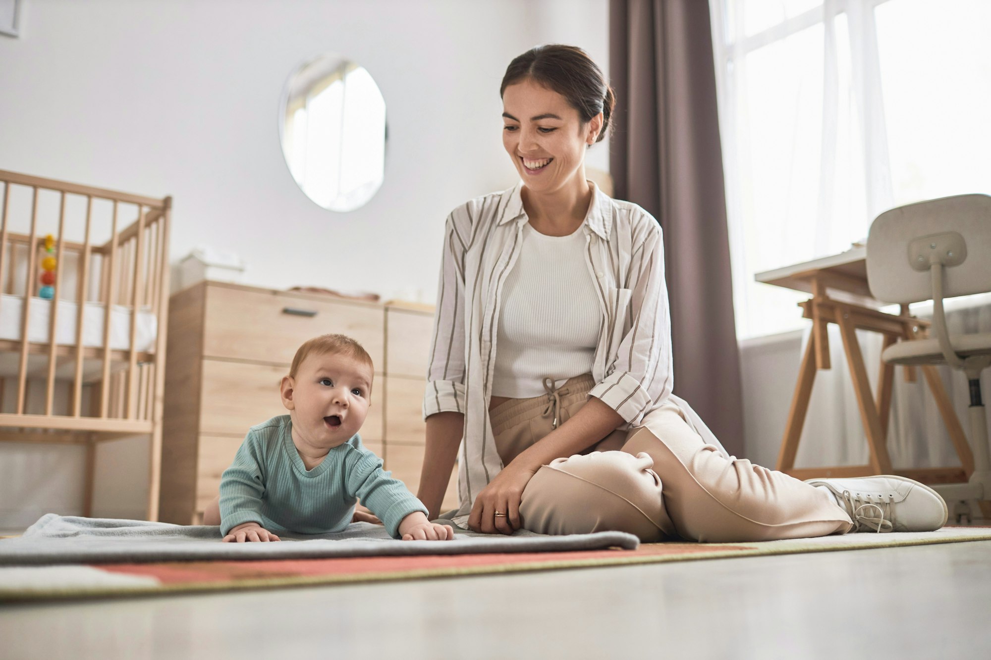 Cute Baby Boy Doing Tummy Time on Carpet